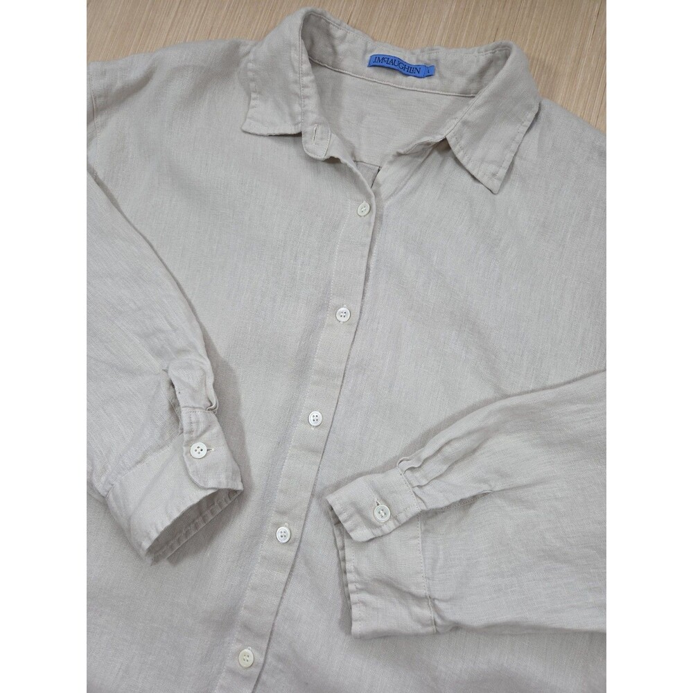 J. Mclaughlin Women's Large Beige Button Down 100% Linen Shirt Dress Collared
